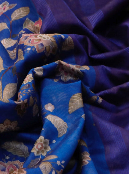 Maheshwari silk cotton saree cs blue and blue with allover floral prints and thread & zari woven border