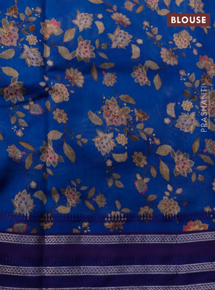 Maheshwari silk cotton saree cs blue and blue with allover floral prints and thread & zari woven border