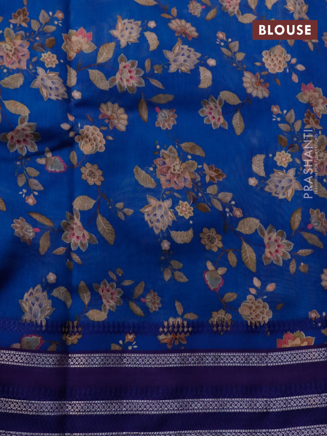 Maheshwari silk cotton saree cs blue and blue with allover floral prints and thread & zari woven border