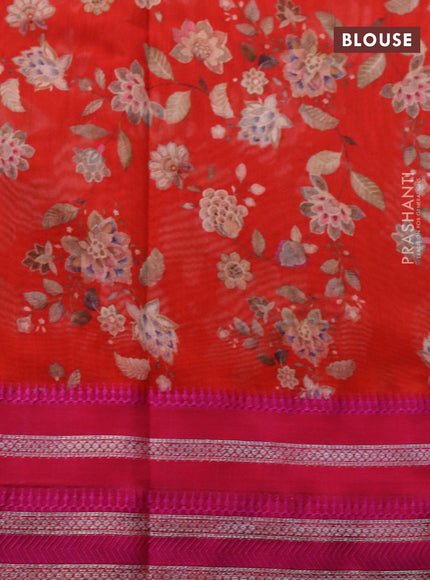 Maheshwari silk cotton saree red and pink with allover floral prints and thread & zari woven border