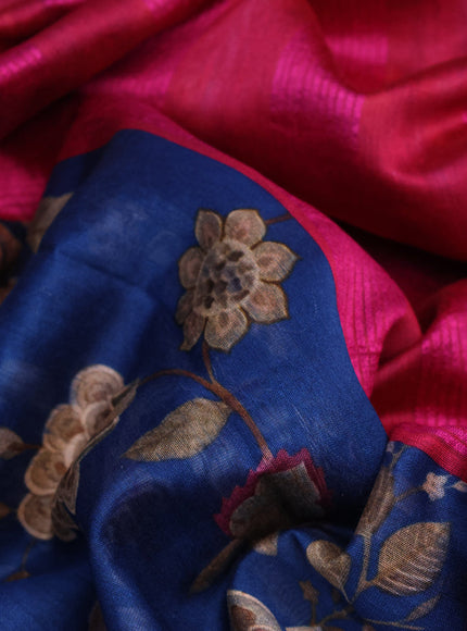 Maheshwari silk cotton saree peacock blue and pink with allover floral prints and thread & zari woven border