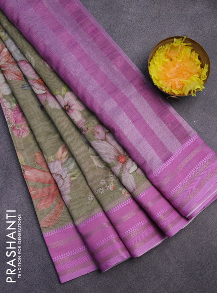 Maheshwari silk cotton saree sap green shade and pink shade with allover floral prints and thread & zari woven border