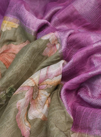 Maheshwari silk cotton saree sap green shade and pink shade with allover floral prints and thread & zari woven border