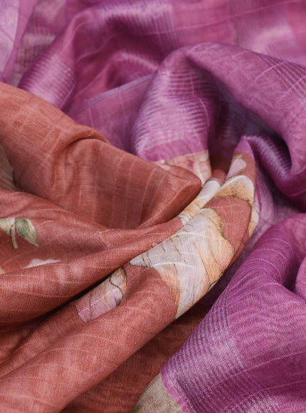 Maheshwari silk cotton saree rust shade and pink shade with allover floral prints and thread & zari woven border