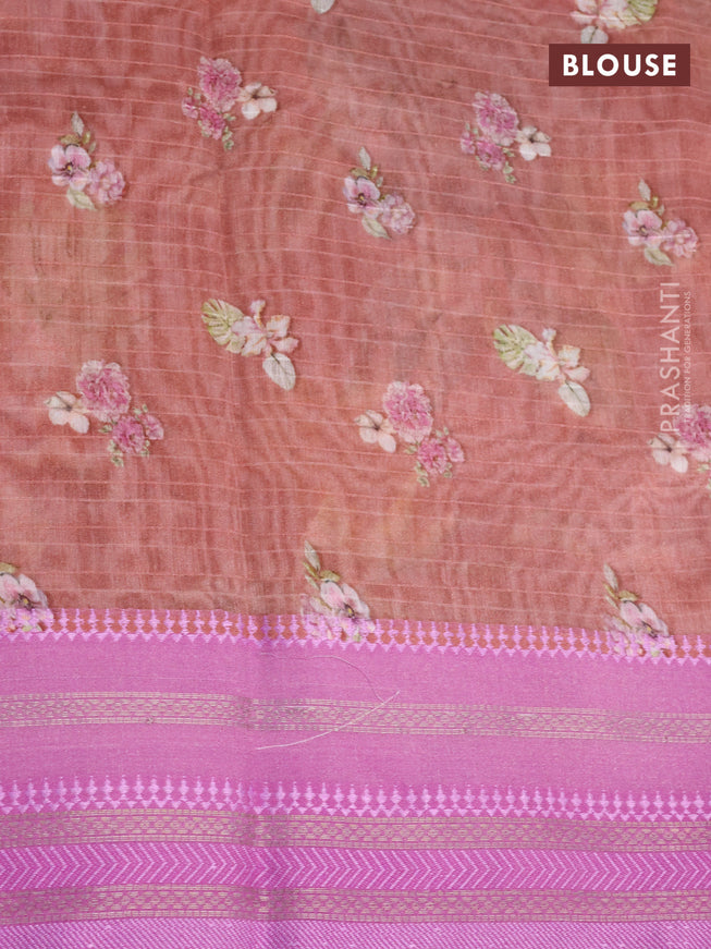 Maheshwari silk cotton saree rust shade and pink shade with allover floral prints and thread & zari woven border