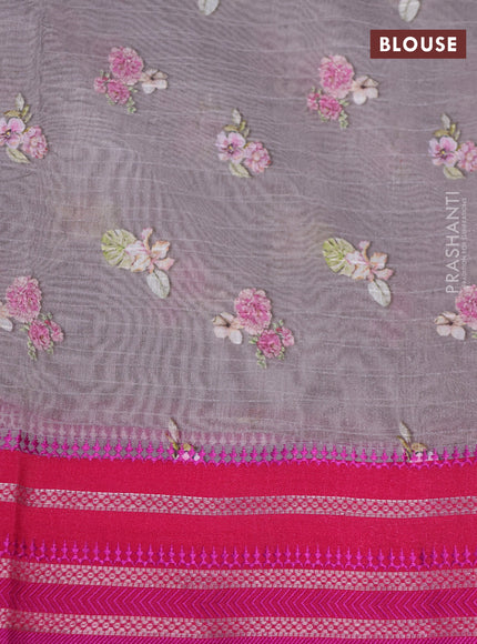 Maheshwari silk cotton saree grey shade and pink with allover floral prints and thread & zari woven border