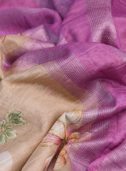 Maheshwari silk cotton saree sandal and pink shade with allover floral prints and thread & zari woven border