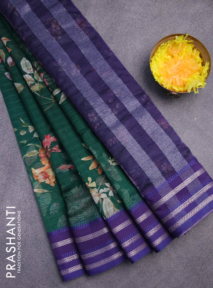 Maheshwari silk cotton saree green and blue with allover floral prints and thread & zari woven border