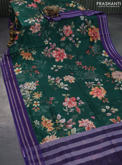 Maheshwari silk cotton saree green and blue with allover floral prints and thread & zari woven border