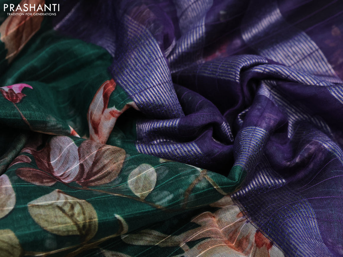 Maheshwari silk cotton saree green and blue with allover floral prints and thread & zari woven border