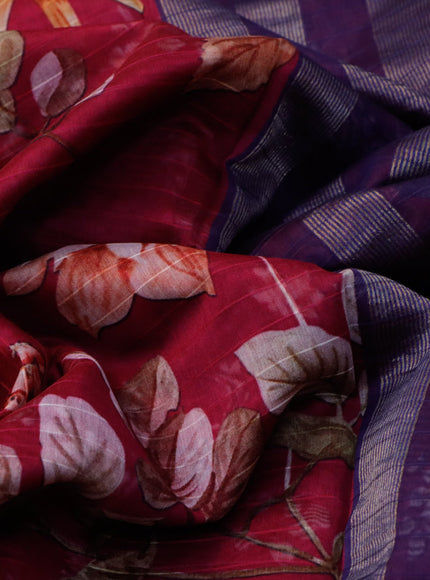 Maheshwari silk cotton saree magenta pink and blue with allover floral prints and thread & zari woven border