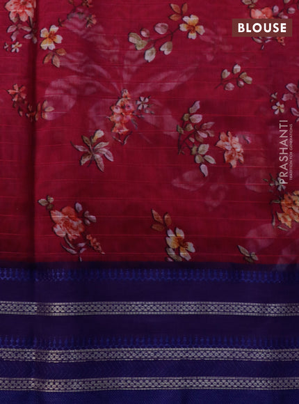 Maheshwari silk cotton saree magenta pink and blue with allover floral prints and thread & zari woven border