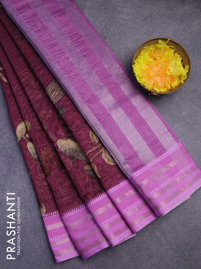 Maheshwari silk cotton saree maroon and light pink with allover prints and thread & zari woven border