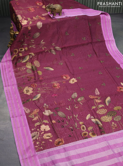 Maheshwari silk cotton saree maroon and light pink with allover prints and thread & zari woven border