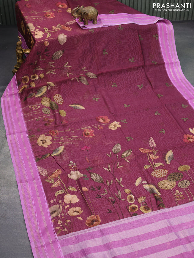 Maheshwari silk cotton saree maroon and light pink with allover prints and thread & zari woven border