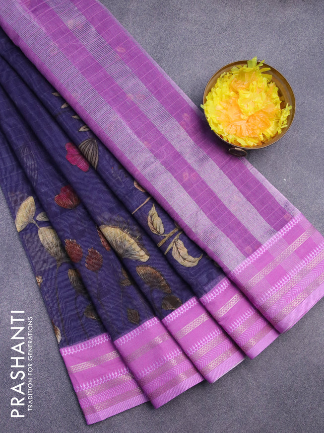 Maheshwari silk cotton saree navy blue and light pink with allover prints and thread & zari woven border