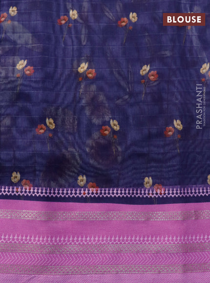 Maheshwari silk cotton saree navy blue and light pink with allover prints and thread & zari woven border