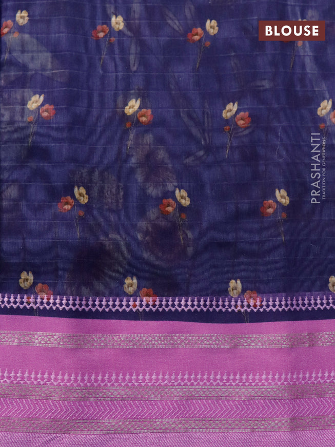 Maheshwari silk cotton saree navy blue and light pink with allover prints and thread & zari woven border