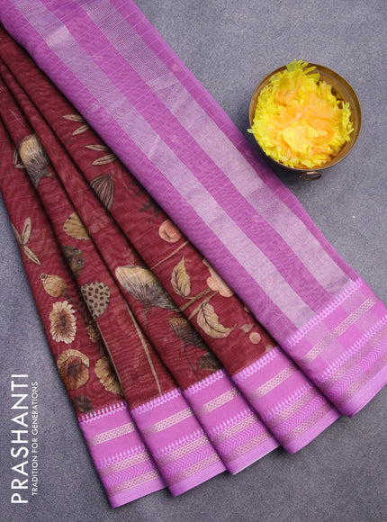 Maheshwari silk cotton saree maroon and light pink with allover prints and thread & zari woven border