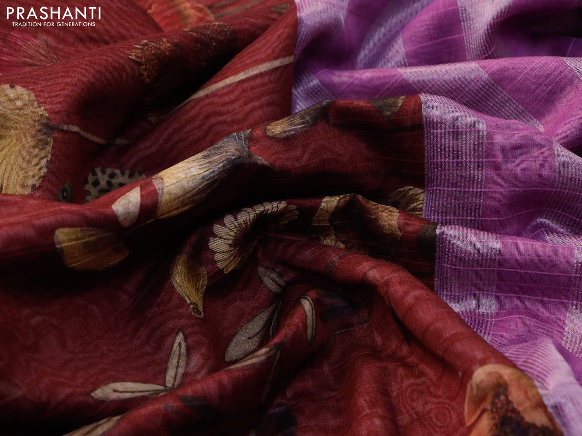 Maheshwari silk cotton saree maroon and light pink with allover prints and thread & zari woven border