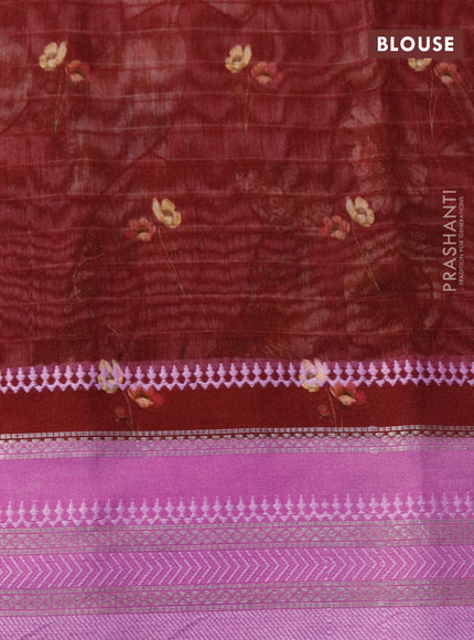 Maheshwari silk cotton saree maroon and light pink with allover prints and thread & zari woven border