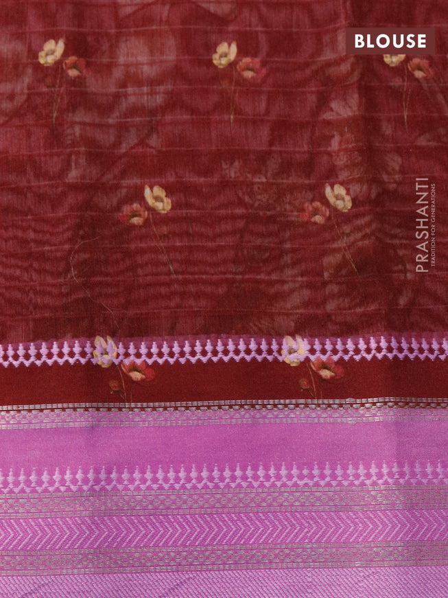 Maheshwari silk cotton saree maroon and light pink with allover prints and thread & zari woven border