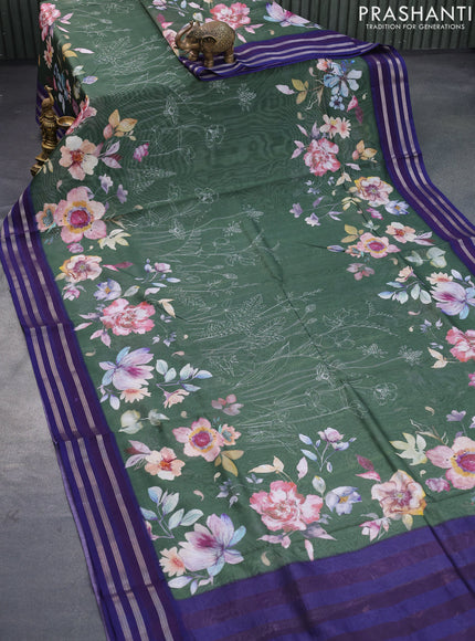 Maheshwari silk cotton saree green and blue with allover floral prints and thread & zari woven border