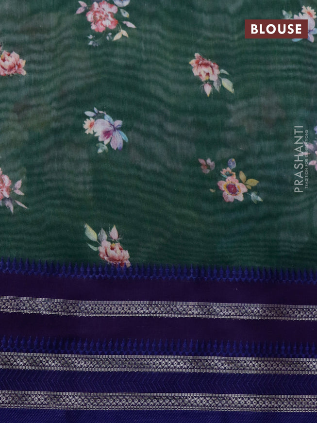 Maheshwari silk cotton saree green and blue with allover floral prints and thread & zari woven border