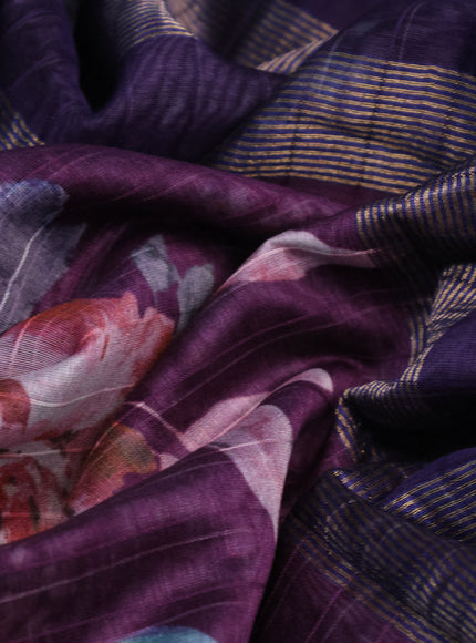 Maheshwari silk cotton saree deep purple and blue with allover floral prints and thread & zari woven border