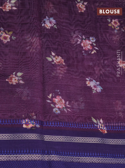 Maheshwari silk cotton saree deep purple and blue with allover floral prints and thread & zari woven border