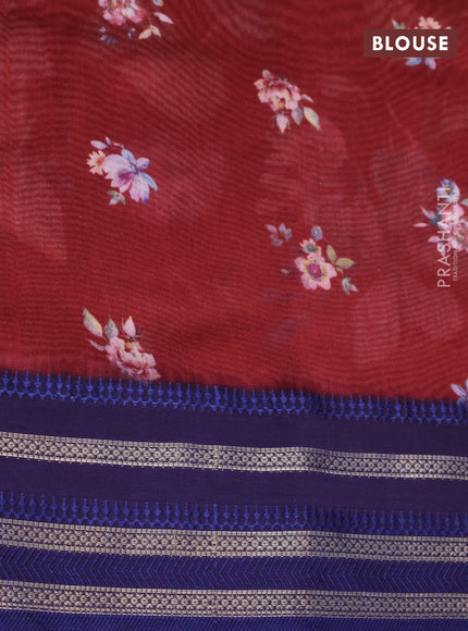 Maheshwari silk cotton saree maroon and blue with allover floral prints and thread & zari woven border