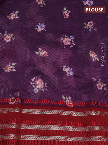 Maheshwari silk cotton saree purple shade and maroon with allover floral prints and thread & zari woven border