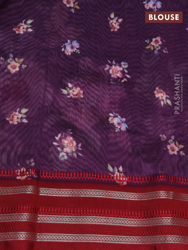 Maheshwari silk cotton saree purple shade and maroon with allover floral prints and thread & zari woven border