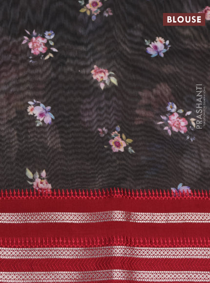 Maheshwari silk cotton saree dark grey and maroon with allover floral prints and thread & zari woven border