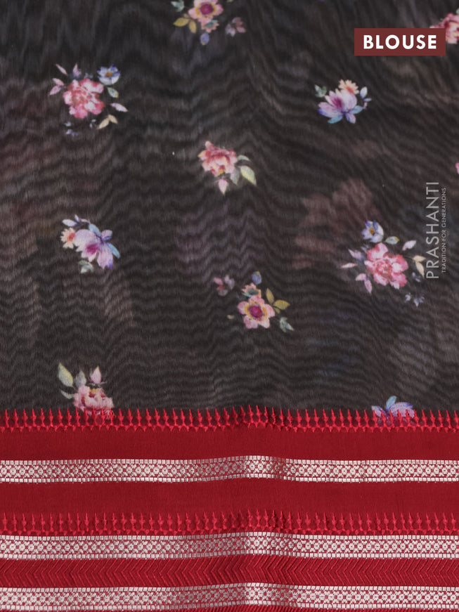 Maheshwari silk cotton saree dark grey and maroon with allover floral prints and thread & zari woven border