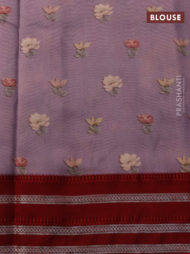 Maheshwari silk cotton saree pastel pink and maroon with allover floral prints and thread & zari woven border