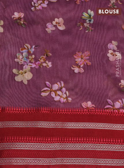 Maheshwari silk cotton saree wine shade and maroon with allover floral prints and thread & zari woven border