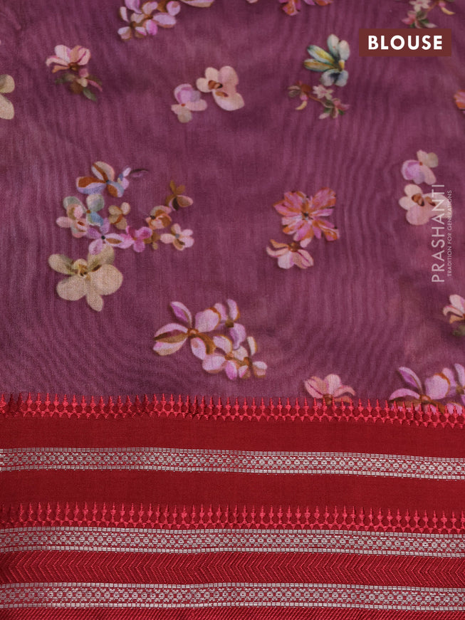 Maheshwari silk cotton saree wine shade and maroon with allover floral prints and thread & zari woven border