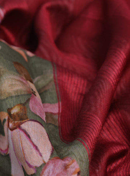 Maheshwari silk cotton saree sap green shade and maroon with allover floral prints and thread & zari woven border