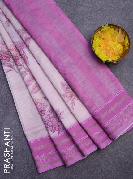 Maheshwari silk cotton saree pastel pink and pink shade with allover floral prints and thread & zari woven border