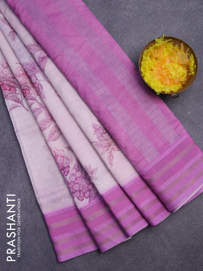 Maheshwari silk cotton saree pastel pink and pink shade with allover floral prints and thread & zari woven border