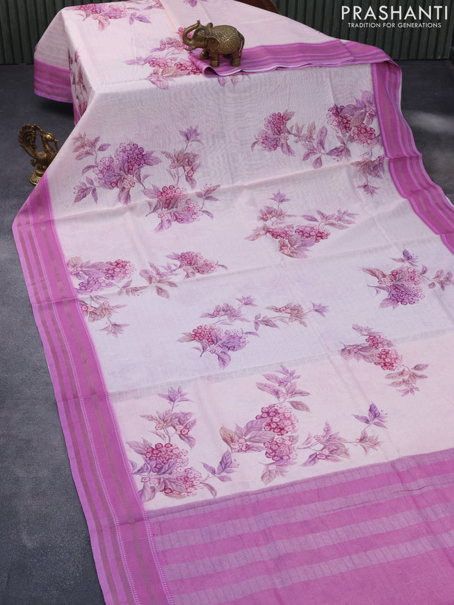 Maheshwari silk cotton saree pastel pink and pink shade with allover floral prints and thread & zari woven border