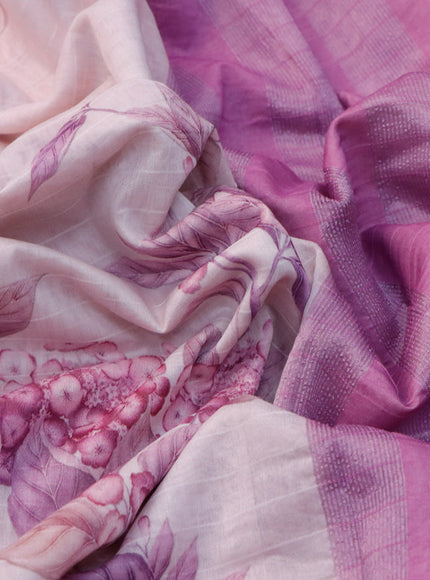 Maheshwari silk cotton saree pastel pink and pink shade with allover floral prints and thread & zari woven border