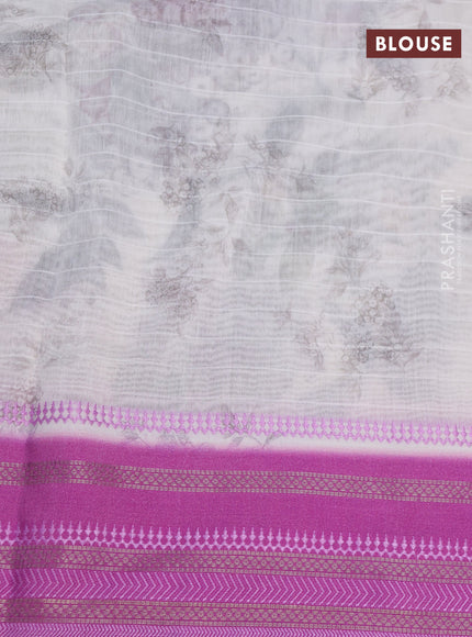 Maheshwari silk cotton saree off white and pink shade with allover floral prints and thread & zari woven border