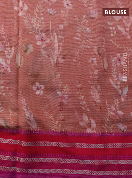 Maheshwari silk cotton saree rust shade and pink with allover floral prints and thread & zari woven border