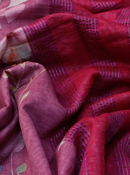 Maheshwari silk cotton saree magenta pink and pink with allover floral prints and thread & zari woven border