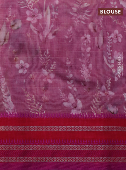 Maheshwari silk cotton saree magenta pink and pink with allover floral prints and thread & zari woven border