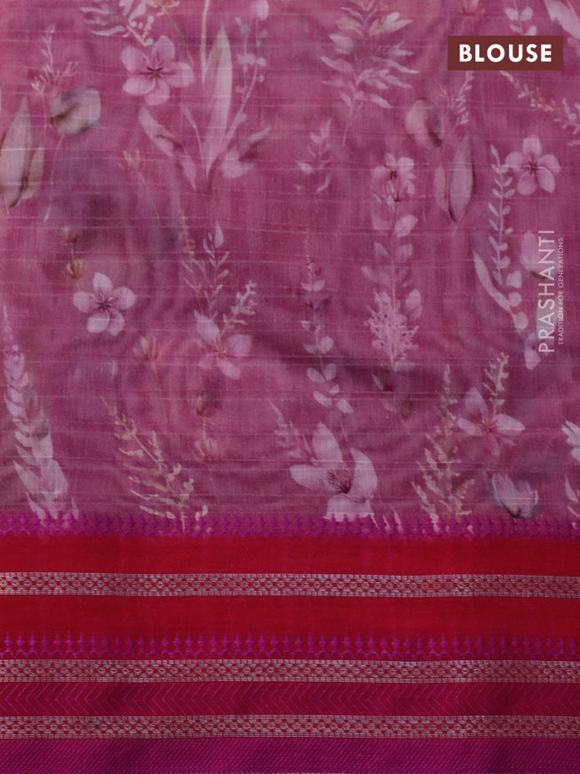 Maheshwari silk cotton saree magenta pink and pink with allover floral prints and thread & zari woven border