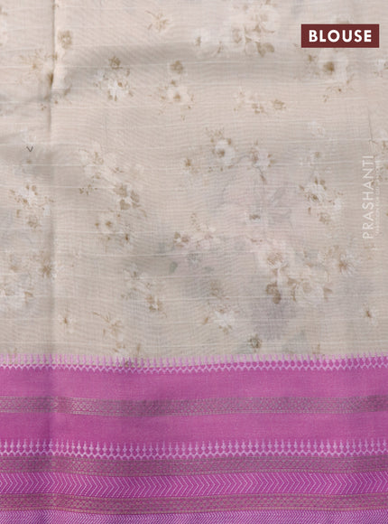 Maheshwari silk cotton saree beige and pink shade with allover floral prints and thread & zari woven border