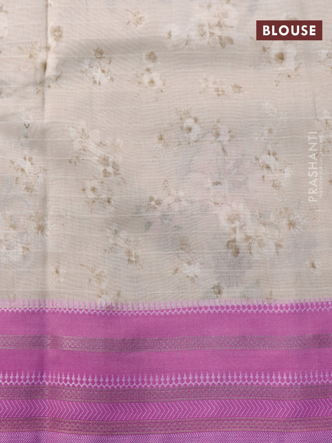 Maheshwari silk cotton saree beige and pink shade with allover floral prints and thread & zari woven border